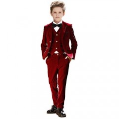 SaiLiiny Boy Suits 5 Pieces Outfit Set Boys Velvet Suit Blazer Vest Pants Formal Tuxedo Slim Dresswear