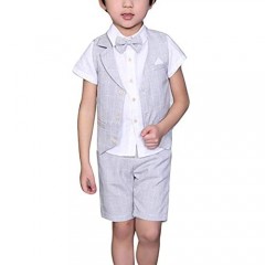 Summer Boy Clothes Set Vest + Pants + Shirt + Bow Tie 4 Pieces Outfits Suit Set Gentleman Infant Formal Dress Short Set