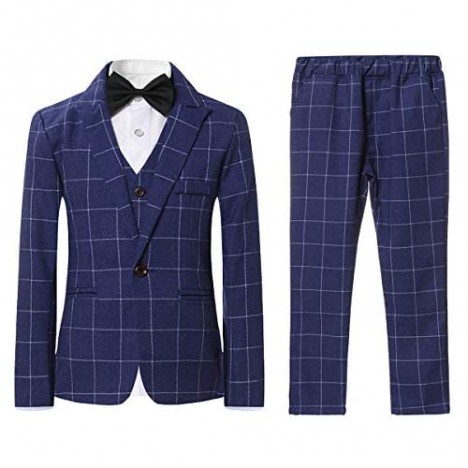 SWOTGdoby Boys Plaid Suits 3 Pieces Suit Set Blazer Vest Pants Formal 7 Colors for Wedding Party
