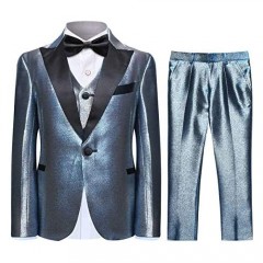 SWOTGdoby Boys Shiny Suits Slim Fit 3 Pieces Suit Set Fading Mermaid Colors for Party Prom