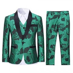 SWOTGdoby Boys Tuxedo Suit Formal Jacquard Dress 3 Pieces Blazer Vest Pants