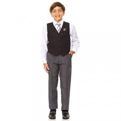 Vittorino Boys 4 Piece Suit Set with Vest Dress Shirt Bow Tie Pants & Pocket Square | Big & Little Kids Formal Apparel
