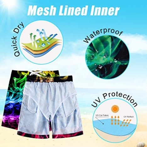 ALOOCA Boys Swim Trunks Quick Dry Casual Board Shorts Elastic Waist 3D Print Summer Surf Beach Pants with Mesh Lining 5-14T