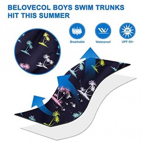 Belovecol Boys Swim Trunks Quick Dry Board Shorts Beach Bathing Suits Swimwear with Mesh Lining 7-16 Years