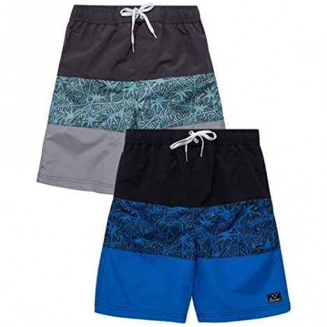 Big Chill Boys' Swim Trunks - 2 Pack UPF 50+ Quick Dry Board Shorts Bathing Suit
