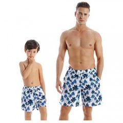 Father and Son Swim Trunks Matching Hawaiian Floral Beach Board Shorts Swimwear with Pocket