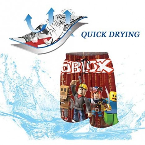 Hunwboi Roblo-X Fashion Cartoon Youth Boys' Beach Board Shorts Quick Dry Summer Swim Trunks
