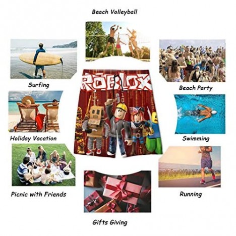 Hunwboi Roblo-X Fashion Cartoon Youth Boys' Beach Board Shorts Quick Dry Summer Swim Trunks