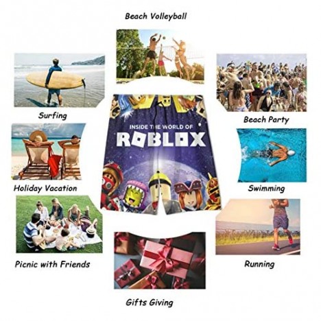Hunwboi Roblo-X Fashion Cartoon Youth Boys' Beach Board Shorts Quick Dry Summer Swim Trunks with Double Side Pockets