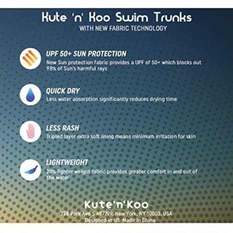 Kute 'n' Koo Boys Swim Trunks UPF 50+ Quick Dry Boys Swim Shorts Toddlers Swim Trunks Size from 2T to 18/20