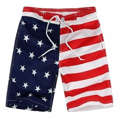 Aulase Kids Boys Classic American Flag Swim Trunks Drawstring Stripe Boardshorts with Pockets