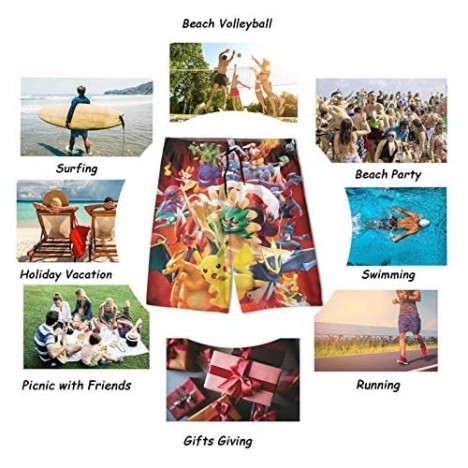 GAiNViEW Pokemon Teens Boys Short Swim Trunks Quick Dry Summer Casual Beach Drawstring Boardshorts with Mesh Lining