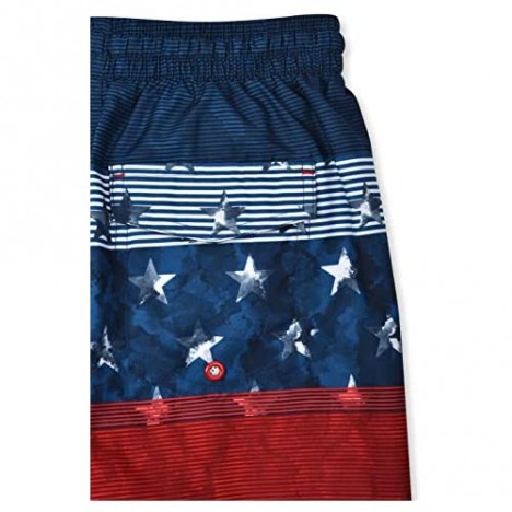 LAGUNA Boy's American Flag USA Boardshorts Swimwear Trunks UPF 50+