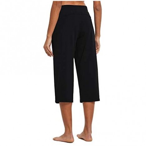 BALEAF Women's Lightweight Yoga Capris Pants Straight Wide Leg Crop Capri Lounge Pocketed Crop Pants