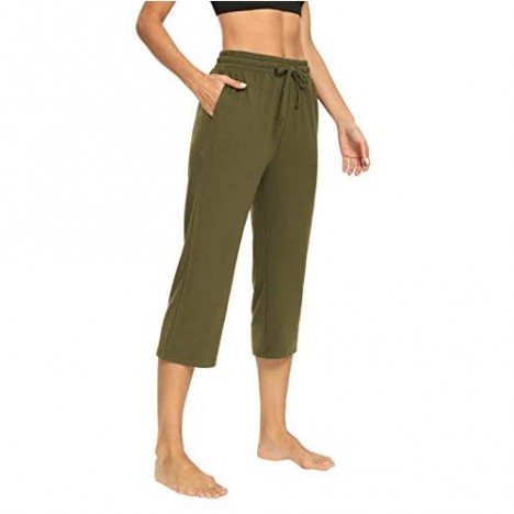 NOAHELLA Capri Yoga Pants for Women Wide Leg Drawstring Workout Crop Pants Capris Sweatpants Comfy Lounge Pants with Pockets