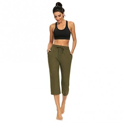 NOAHELLA Capri Yoga Pants for Women Wide Leg Drawstring Workout Crop Pants Capris Sweatpants Comfy Lounge Pants with Pockets