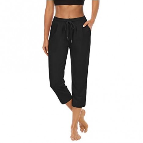 THANTH Womens Capri Yoga Pants Loose Comfy Lounge Pajamas Workout Athletic Capris Jersey Joggers Pants with Pockets