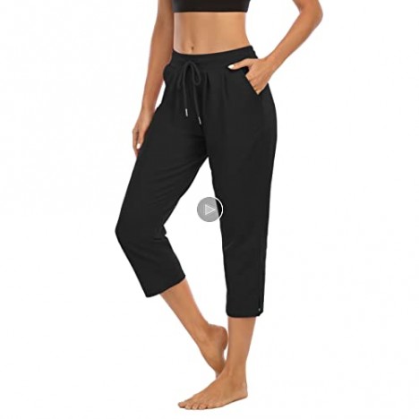 THANTH Womens Capri Yoga Pants Loose Comfy Lounge Pajamas Workout Athletic Capris Jersey Joggers Pants with Pockets