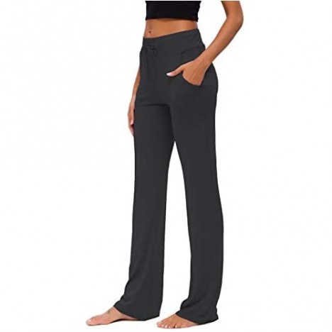 Womens Yoga Pants with Pockets Straight-Leg Loose Comfy Modal Drawstring Lounge Running Long Active Casual Sweatpants