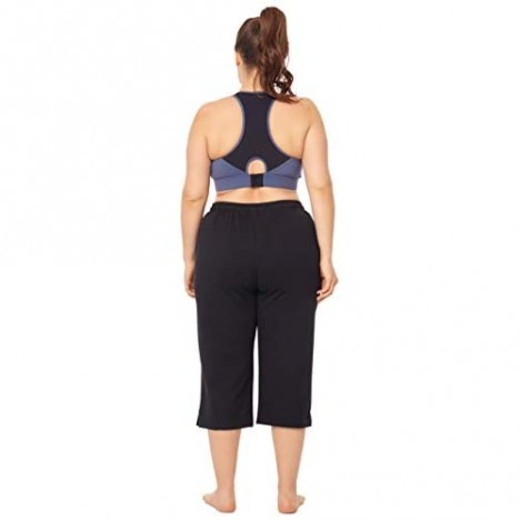 ZERDOCEAN Women's Plus Size Active Yoga Lounge Indoor Jersey Capri Walking Crop Pants with Pockets Drawstring