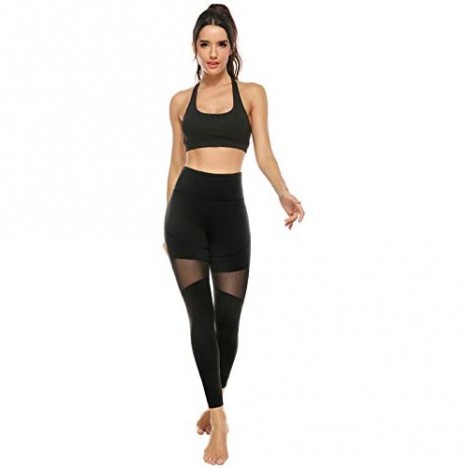 JOYSPELS Mesh Yoga Pants with Pockets High Waist Workout Leggings for Women with Tummy Control Effect