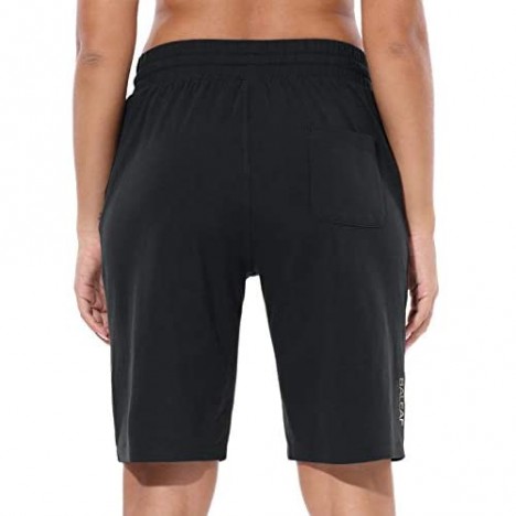 BALEAF 10 Lightweight Golf Bermuda Yoga Shorts for Women Cotton Pajama Lounge Shorts Workout Athletic Long Pocket Shorts
