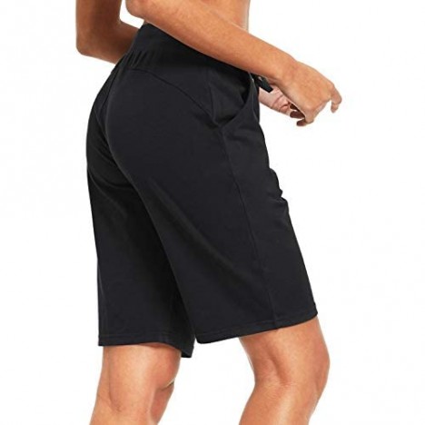 BALEAF Women's 10 Athletic Workout Bermuda Shorts Cotton Long Shorts Lounge Yoga Walking Pajama Sweat Shorts with Pockets
