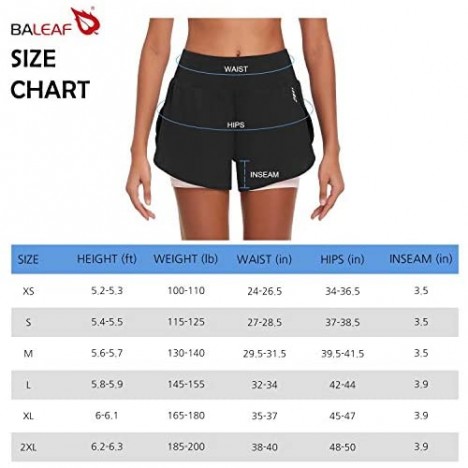 BALEAF Women's 3 /5 High-Waisted Athletic Running Shorts 2 in 1 Workout Shorts with Zipper Pockets Quick Dry UPF 50+