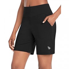 BALEAF Women's 7 Athletic Long Shorts High Waisted Running Bermuda Shorts with Pockets