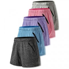 Liberty Imports Pack of 5 Women's Quick Dry Heather Yoga Training Shorts with Zipper Pockets