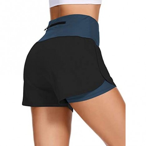 Lindanina Workout Running Shorts for Women High Waist Training Sports Shorts 2 in 1 with Zipper Back Pocket