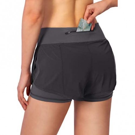Women’s 2 in 1 Running Shorts Workout Athletic Gym Yoga Shorts for Women with Phone Pockets