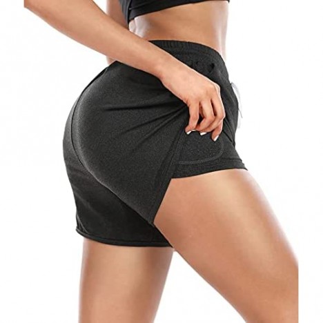 YOMOVER Double Layer Shorts for Women with Liner Pockets Running Athletic Workout Gym Yoga Home Comfy Tights Womens Shorts
