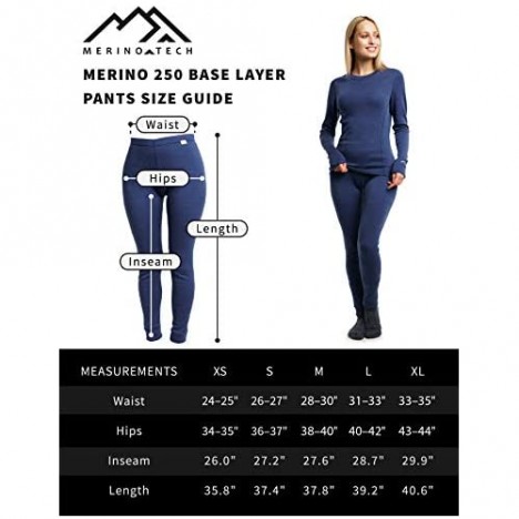 Merino.tech Merino Wool Base Layer Womens Pants 100% Merino Wool Leggings Midweight Thermal Underwear Bottoms + Wool Socks