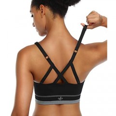 ANGOOL Strappy Sports Bras for Women Longline Medium Support Yoga Bra Wirefree Padded Sports Bra with Adjustable Straps