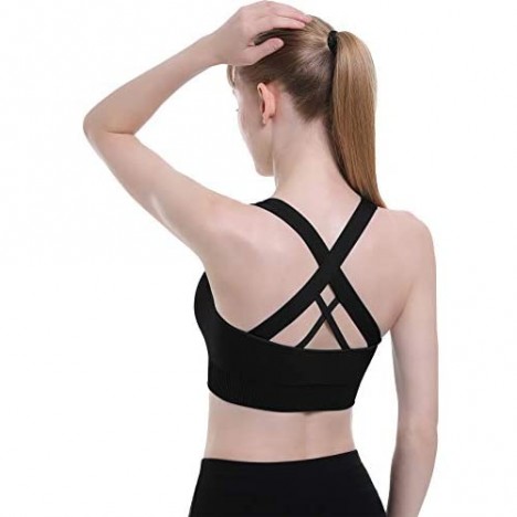 Double Couple Sports Bras for Women Criss-Cross Back Padded Strappy Yoga Bra with Removable Cup