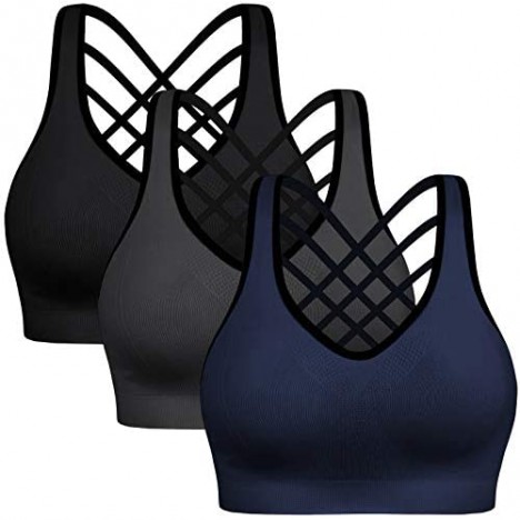 Padded Strappy Sports Bras for Women - Activewear Tops for Yoga Running Fitness Pack of 3
