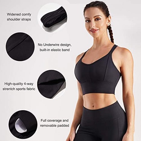 TrainingGirl Women High Impact Sports Bra Wirefree Padded Racerback Yoga Tank Tops Comfy Workout Bra for Running Gym Fitness