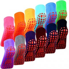 12 Pairs Non Slip Yoga Socks with Grips Women Anti-Skid Socks Sticky Grippers Socks for Pilates Ballet Barre Yoga Multi Color