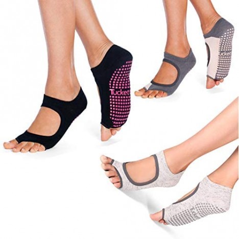 3 Pack Yoga Pilates Socks for Women Non Slip Toeless Non Skid Sticky Grip Sock - Pilates Barre Ballet
