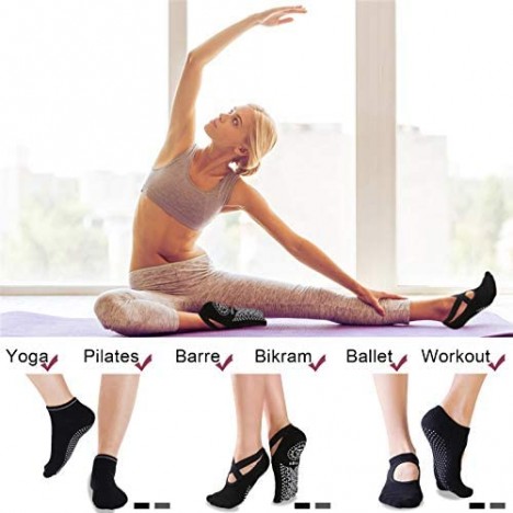 Koccido 6 Pairs Non Slip Yoga Socks for Women Anti-Skid Socks for Pilates Barre Dance Yoga Socks with Grips Ballet socks One Size
