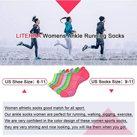 LITERRA Womens Ankle Socks 6 Pack Athletic Low Cut Socks Running Cushioned Sole Socks For Woman