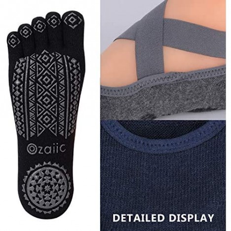 Ozaiic Yoga Socks for Women with Grips Non-Slip Five Toe Socks for Pilates Barre Ballet Fitness