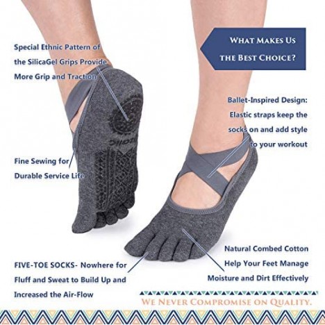 Ozaiic Yoga Socks for Women with Grips Non-Slip Five Toe Socks for Pilates Barre Ballet Fitness