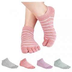 Women's Toe Socks for Running Cotton Five Finger Socks Athletic Walking 4 Pack