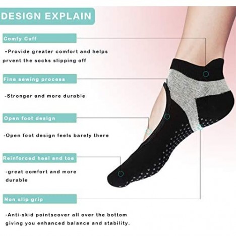 Yoga Socks Non Slip Skid Pilates Ballet Barre with Grips for Women by Cooque
